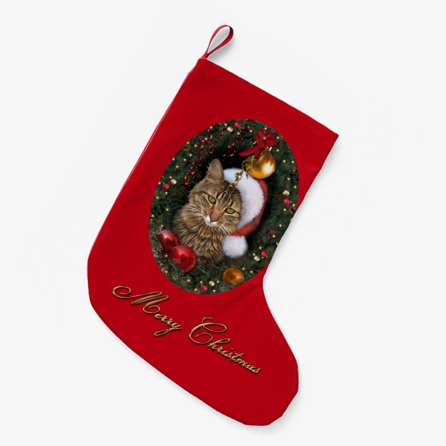 Santa Cat Stocking Liten Julstrumpa (Framsidan (Hängande))
