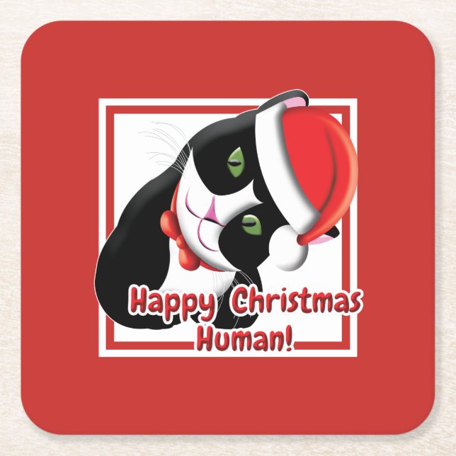 Santa Cat Underlägg Papper Kvadrat (Framsidan)