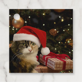 Santa Cat vid julgranen presentkort Gåvor Etiketter