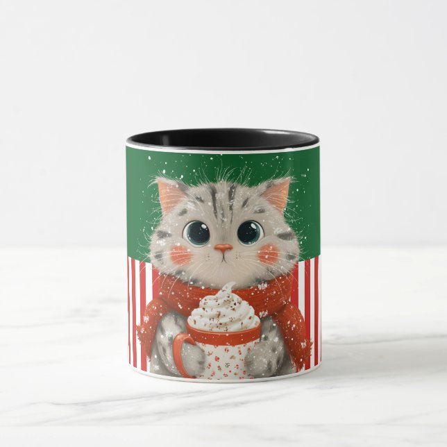 Santa Cat with Cocoa Mug Mugg (Center)