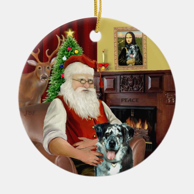 Santa - Catahoula Leopard Hund Julgransprydnad Keramik (Framsidan)
