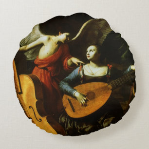 Santa Cecilia och ängeln av Carlo Saraceni Rund Kudde