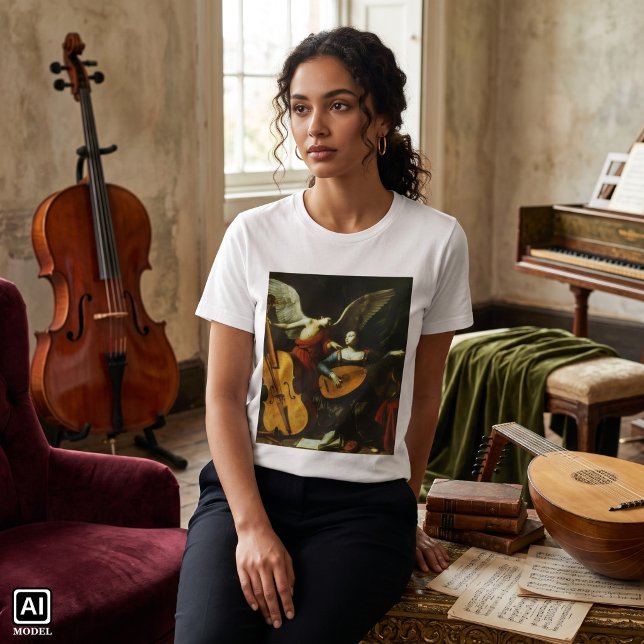 Santa Cecilia och ängeln av Carlo Saraceni Tee (Saint Cecilia and the Angel by Carlo Saraceni is a vintage Baroque fine art religious painting.)