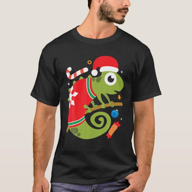 Santa Chameleon Funny Cool Christmas Gift T Shirt (Framsida)