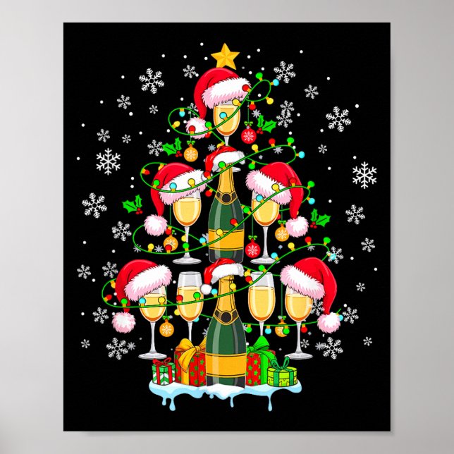 Santa Champagnes As Christmas Tree Matching Drinke Poster (Framsidan)