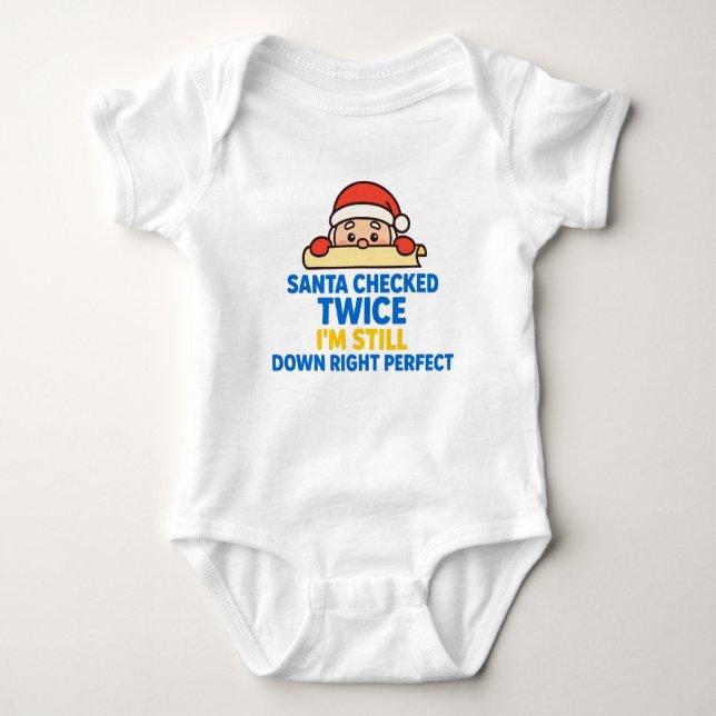 Santa Checked Twice Down Right Perfect T Shirt (Framsida)