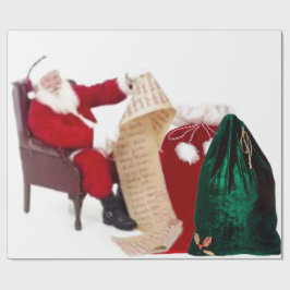 Santa Checking Hans List Wrapping Papper Presentpapper