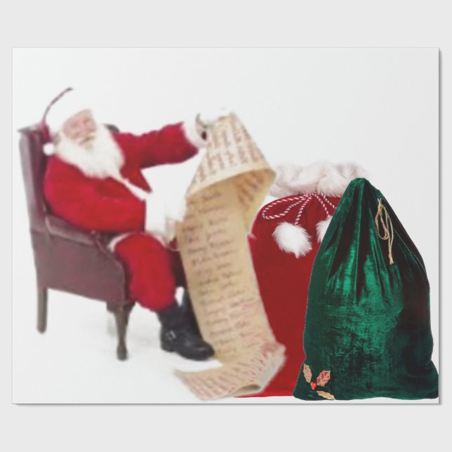 Santa Checking Hans List Wrapping Papper Presentpapper (Platt)