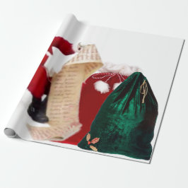 Santa Checking Hans List Wrapping Papper Presentpapper