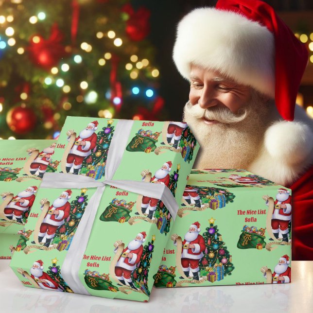 Santa Checking Hans lista Personalize Child's Namn Presentpapper (Skapare uppladdad)