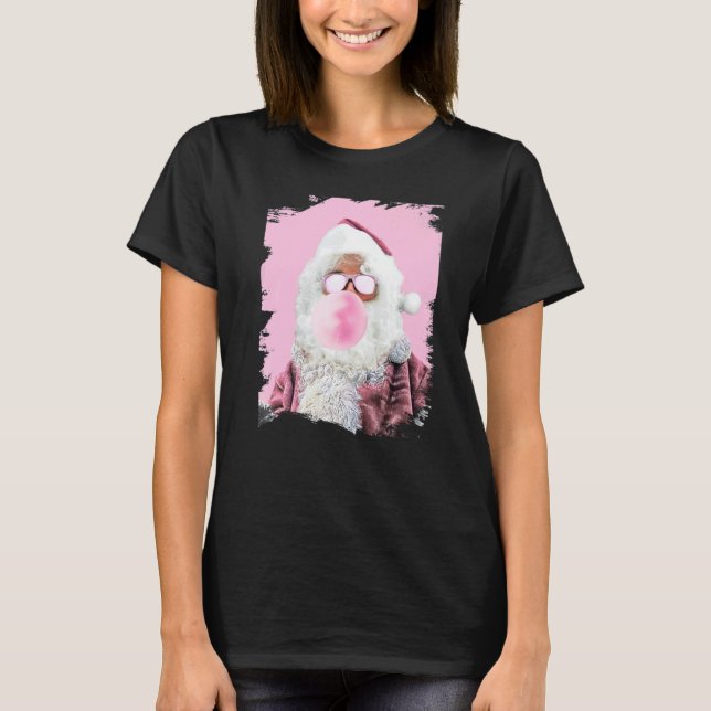 Santa Chewing Pink Bubble Gum Christmas T Shirt (Framsida)