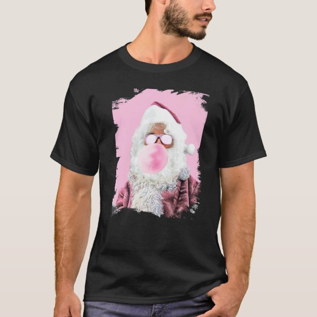 Santa Chewing Pink Bubble Gum Christmas T Shirt (Framsida)