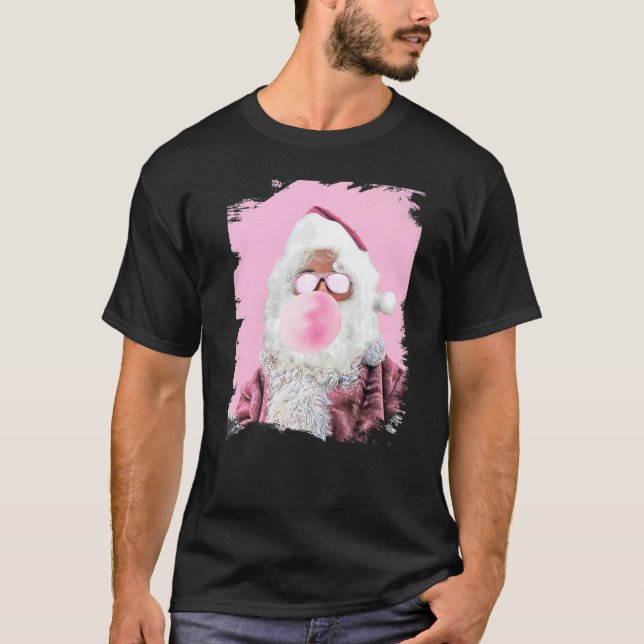 Santa Chewing Rosa Bubble Gum jul T Shirt (Framsida)
