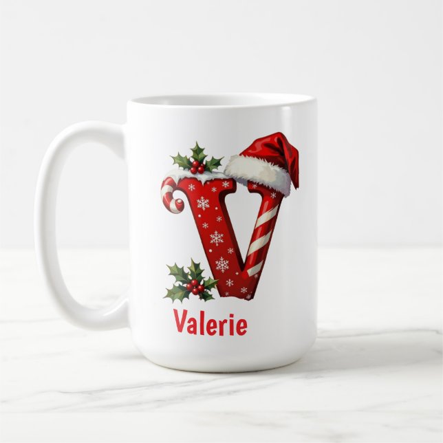 Santa chic Monogram initial V merry Christmas  Kaffemugg (Vänster)
