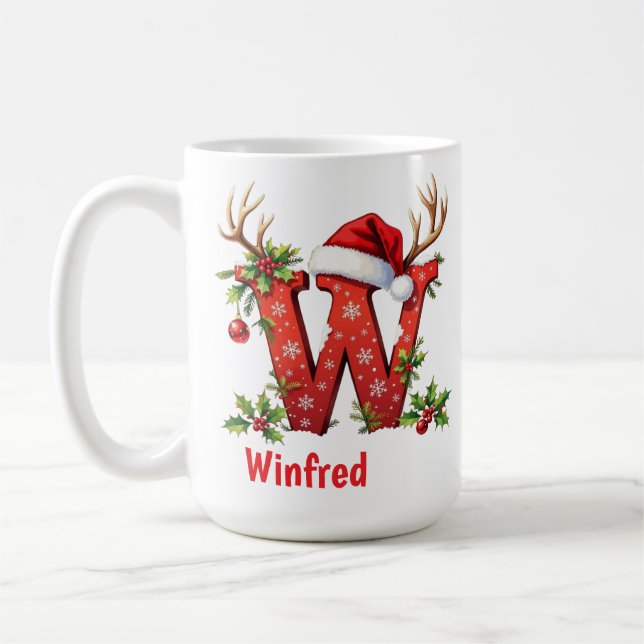 Santa chic Monogram initial W merry Christmas  Kaffemugg (Vänster)