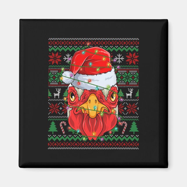 Santa Chicken Älskare Farmer jul jul Pjs Ugly Jula Magnet (Framsidan)