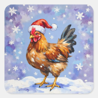 Santa Chicken Fyrkantigt Klistermärke
