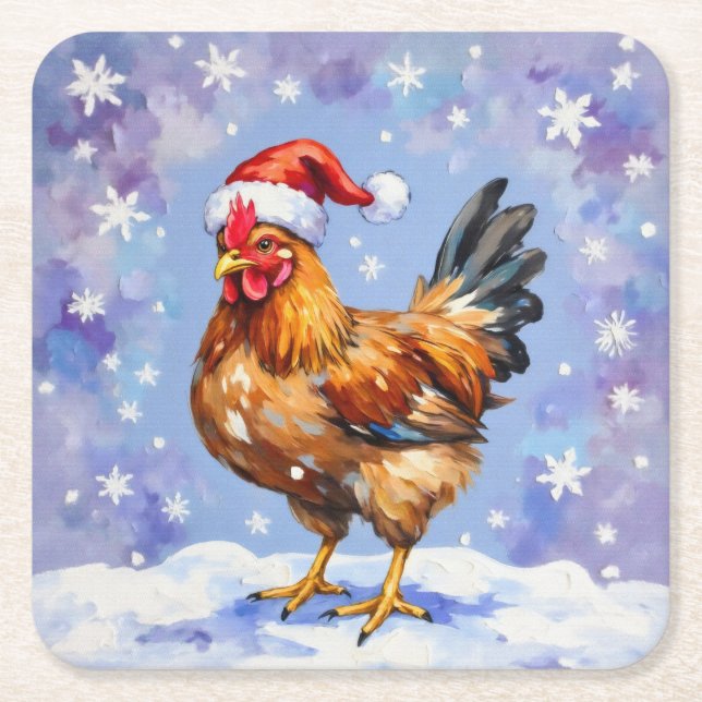 Santa Chicken Underlägg Papper Kvadrat (Framsidan)