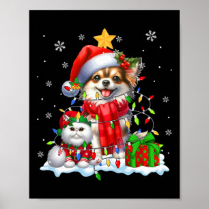 Santa Chihuahua med Elf Cat jul Ljus Owne Poster
