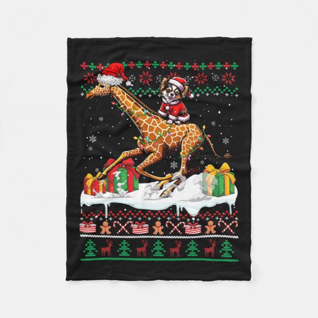 Santa Chihuahua Riding Giraffe jul Sweater L Fleecefilt (Framsidan)