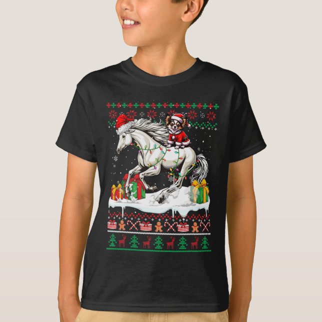 Santa Chihuahua Riding Horse jul Sweater Lov T Shirt (Framsida)