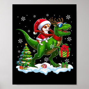 Santa Chihuahua Riding Reindeer T-rex jul Ki Poster