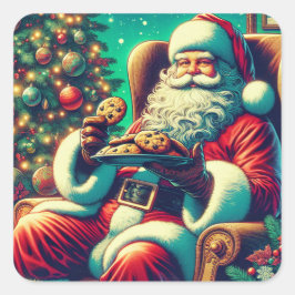 Santa Chocolate Chip Cookies | Vintage-jul Fyrkantigt Klistermärke