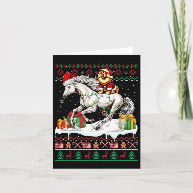 Santa Chow Chow Ridande Häst Jul Tröja Kärlek Kort (Framsida)