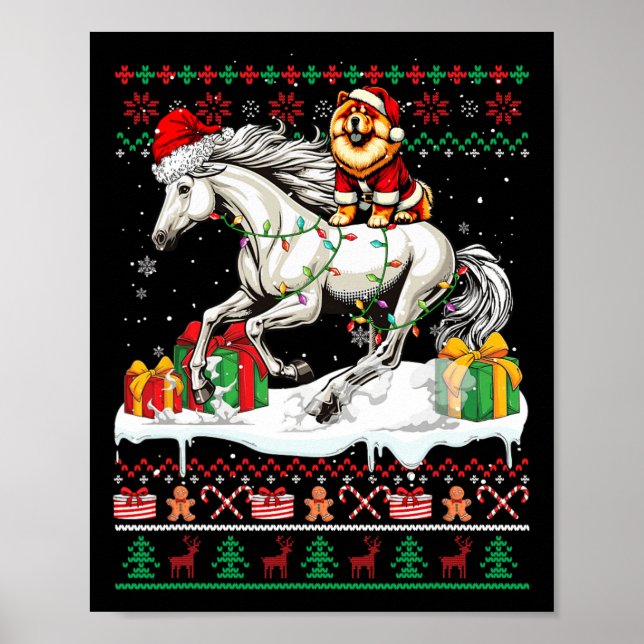 Santa Chow Chow Riding Horse julsötare Lov Poster (Framsidan)
