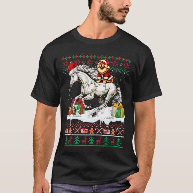 Santa Chow Chow Riding Horse julsötare Lov T Shirt (Framsida)