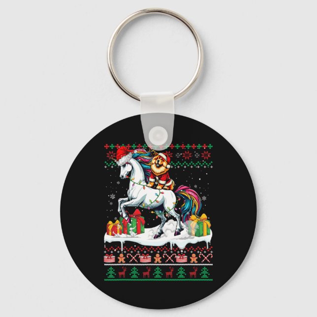 Santa Chow Chow Riding Unicorn julsvenater L Nyckelring (Framsida)