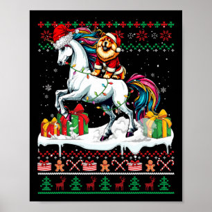 Santa Chow Chow Riding Unicorn julsvenater L Poster