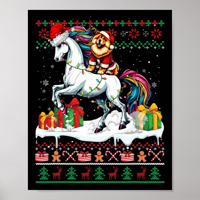 Santa Chow Chow Riding Unicorn julsvenater L Poster (Framsidan)