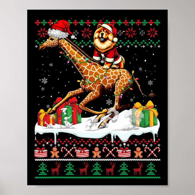 Santa Chow Riding Giraffe jul Sweater L Poster (Framsidan)