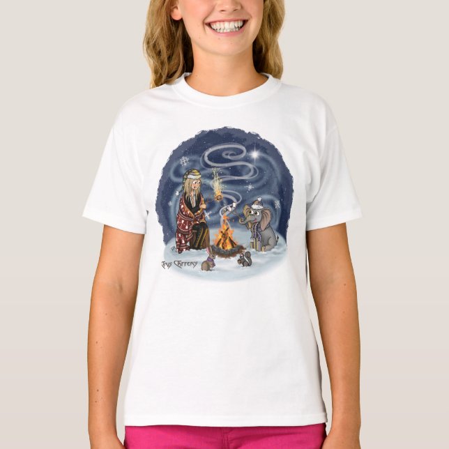 Santa Chris & Wilbur Fireside Friends Girl T Shirt (Framsida)