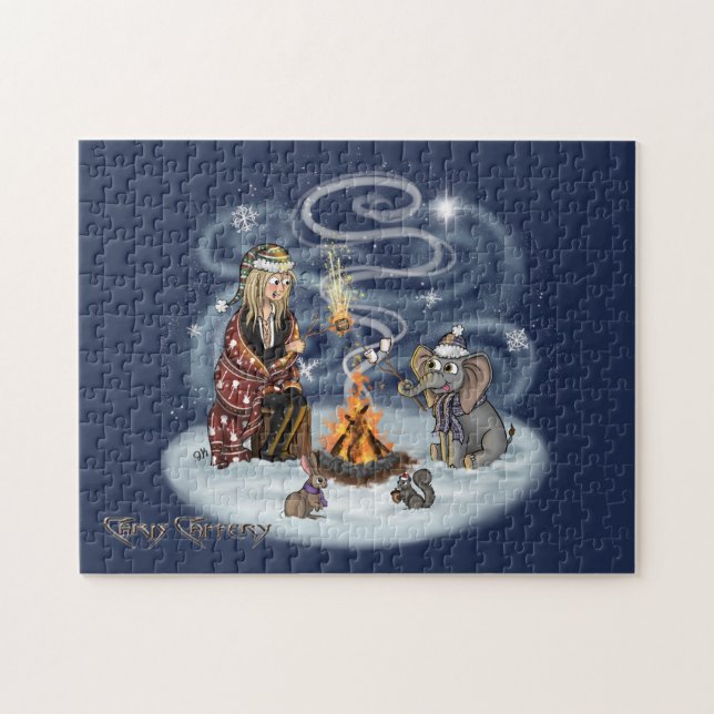 Santa Chris & Wilbur Fireside Friends Puzzle Pussel (Horisontell)