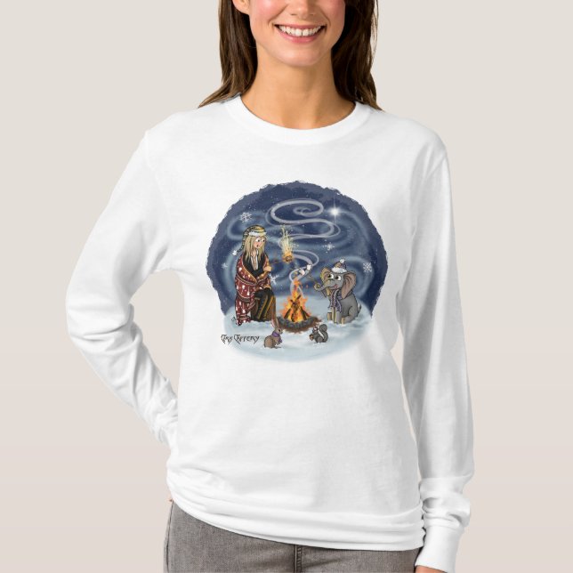 Santa Chris & Wilbur Fireside Friends Women Long T Shirt (Framsida)