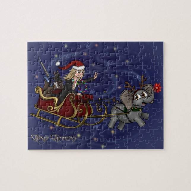Santa Chris & Wilbur Sleigh Ride Puzzle Pussel (Horisontell)