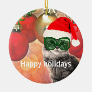 Santa Christmas Cat Julgransprydnad Keramik