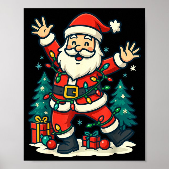 Santa Christmas Festive Jolly Dance Snowy Lights F Poster (Framsidan)