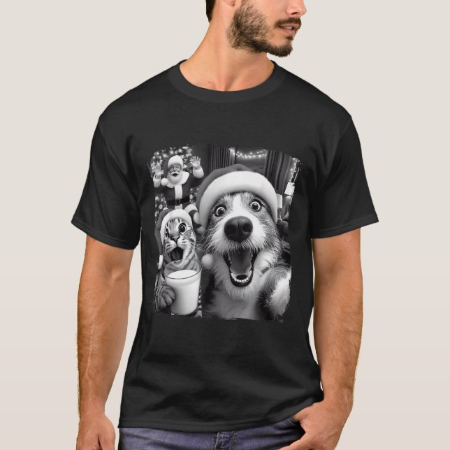 Santa Christmas Funny Cat Taking Selfie Racoon Xma T Shirt (Framsida)