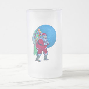 SANTA, CHRISTMAS GIFT SACK OCH LEKSAKER I STARRY H FROSTAT ÖLGLAS