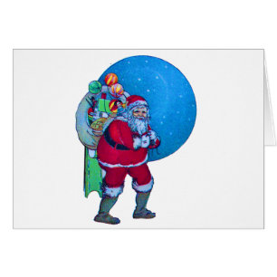 SANTA, CHRISTMAS GIFT SACK OCH LEKSAKER I STARRY H HÄLSNINGSKORT
