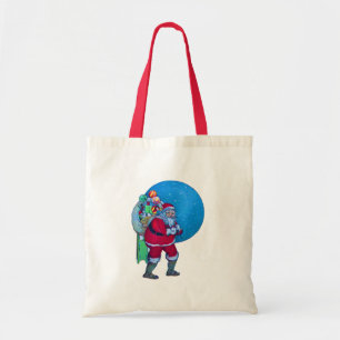 SANTA, CHRISTMAS GIFT SACK OCH LEKSAKER I STARRY H TYGKASSE
