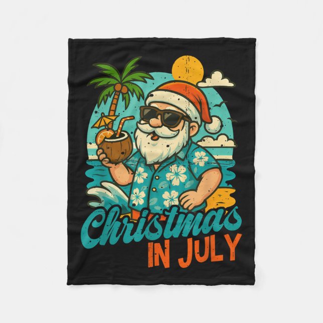 Santa Christmas In July Palm Tree Xmas Summer Beac Fleecefilt (Framsidan)