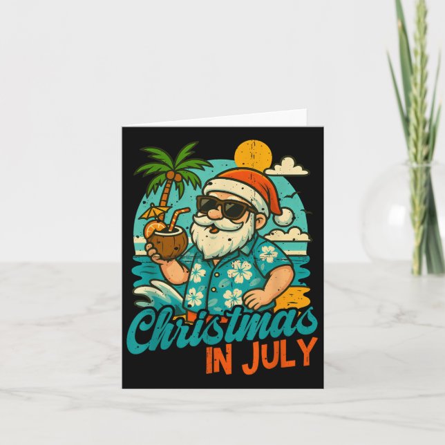 Santa Christmas In July Palm Tree Xmas Summer Beac Kort (Framsida)