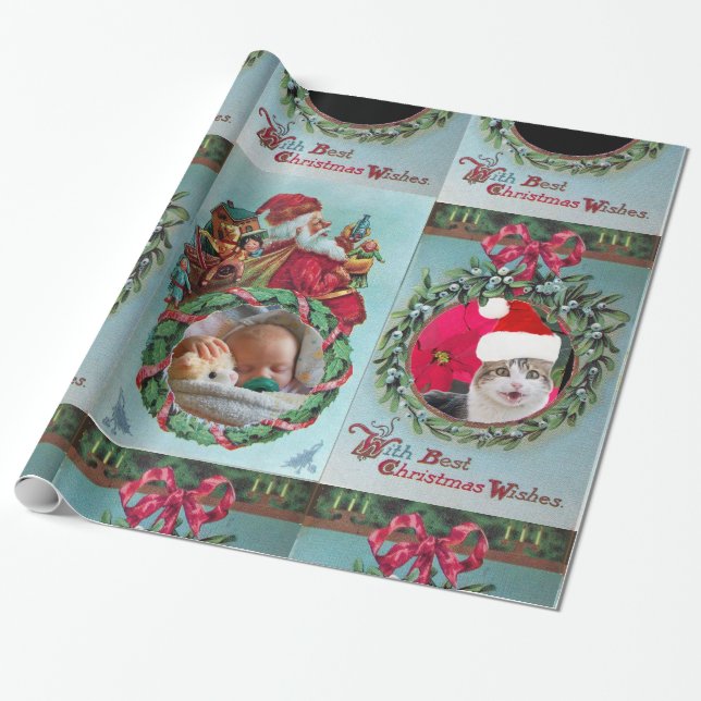 SANTA,CHRISTMAS KRONA,RED RIBBON-FOTOMALL PRESENTPAPPER (Utrullad)