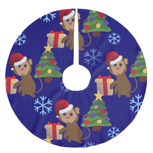 Santa christmas monkey emoji julafton träd skirt julgransmatta borstad polyester (Framsidan)