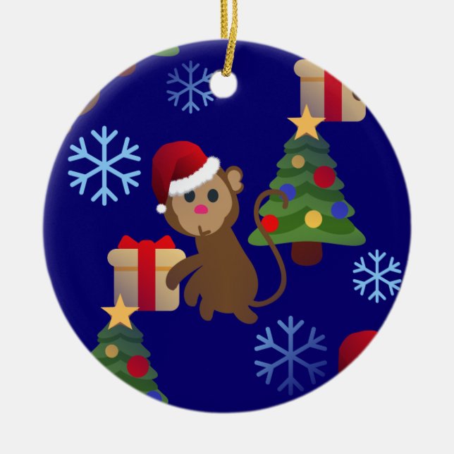 Santa christmas monkey emoji julgransprydnad keramik (Framsidan)