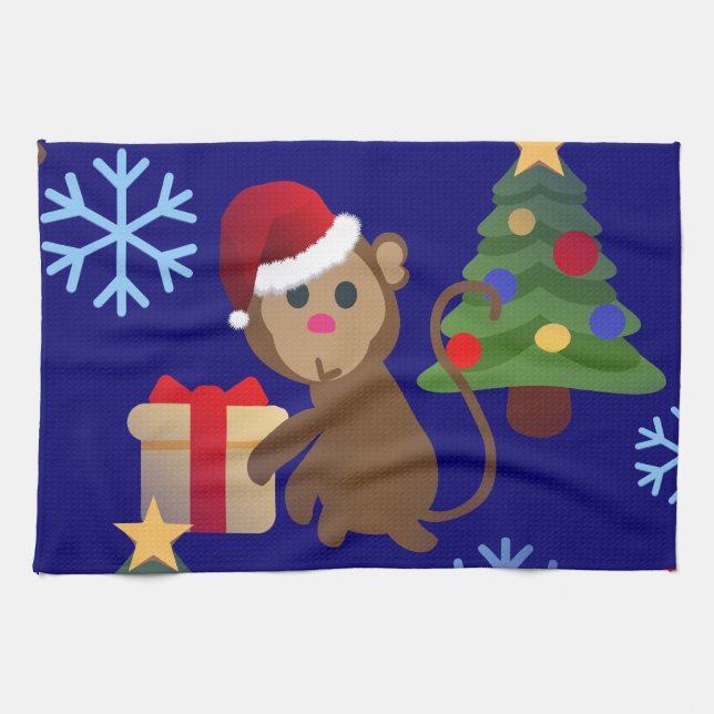 Santa christmas monkey emoji kökshandduk (Horisontell)